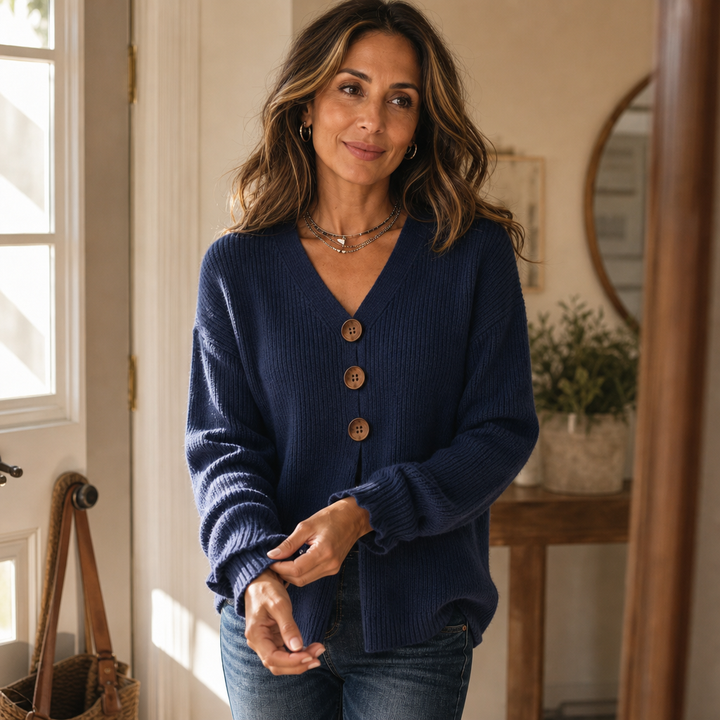 Wearbella | V-Neck Ribbed Knit Pullover Sweater – Bequem und Stilvoll