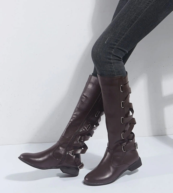 Brooke | Elegante kniehohe Reitstiefel mit goldenen Schnallen