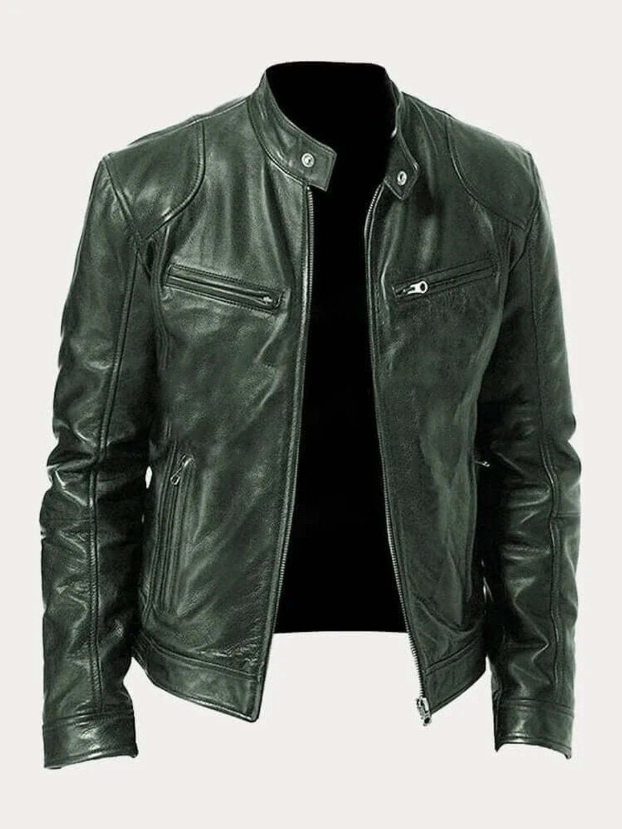 Maverick | Men's Classic Biker Jacket – Real Leather with Stand Collar