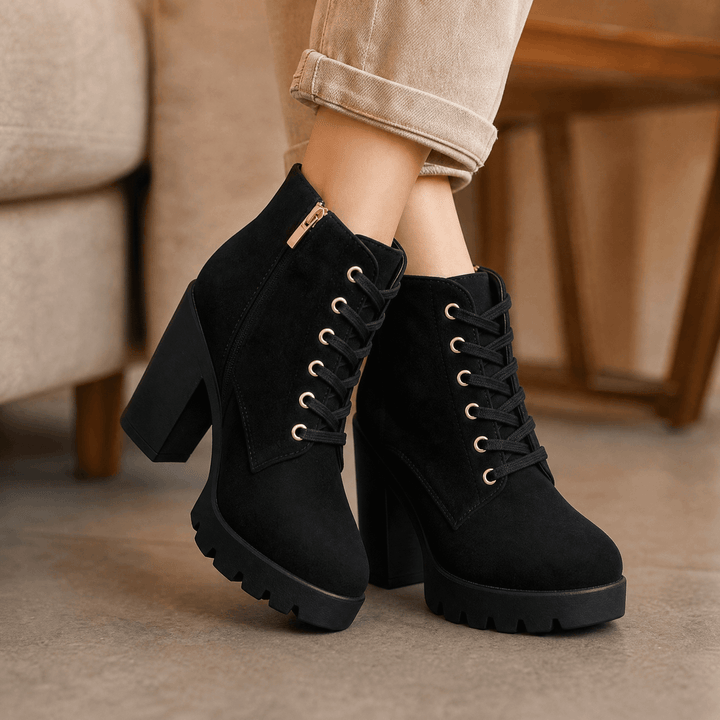 Strovia | Chunky Heel Ankle Boots mit Kunstfellfutter