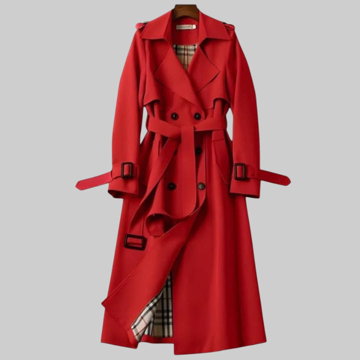 Lily | Langer Zweireihiger Trenchcoat Mit Taillengürtel