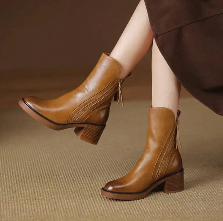 Charlotte | Elegante Leder-Stiefeletten mit Blockabsatz