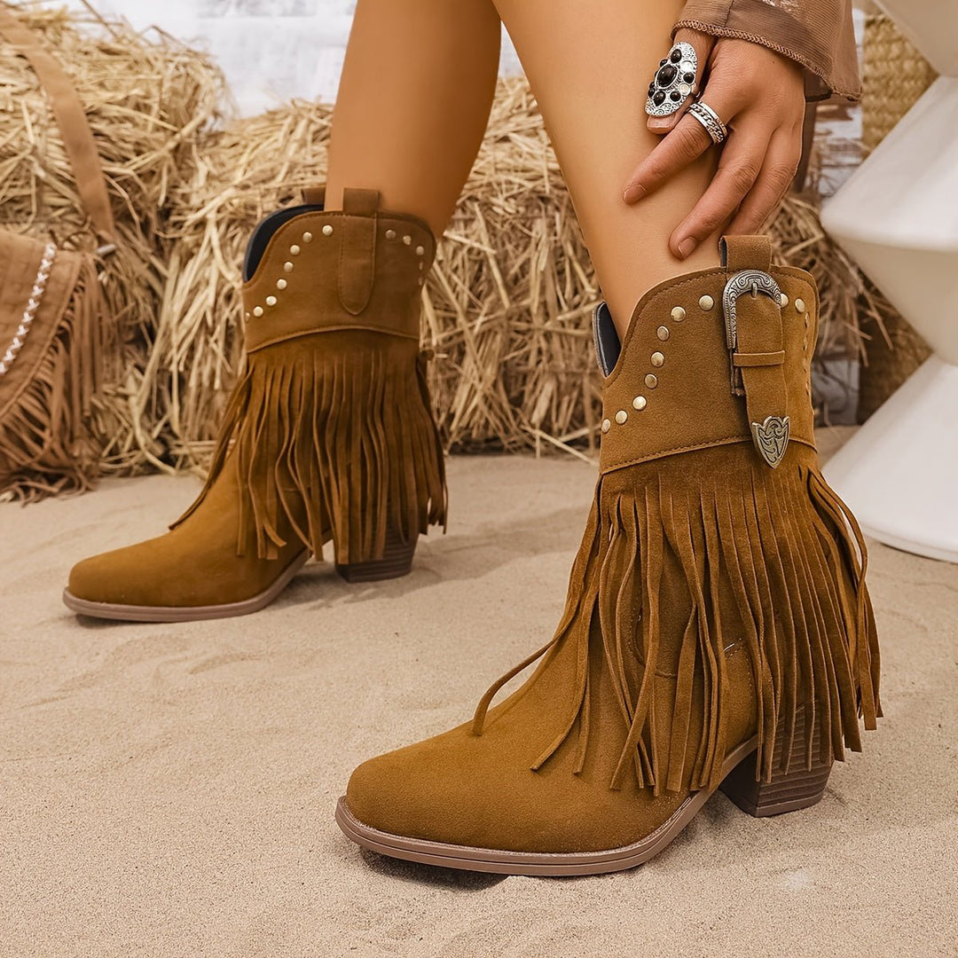 Melanie | Stilvolle Cowboy-Stiefel mit Fransen und Nieten
