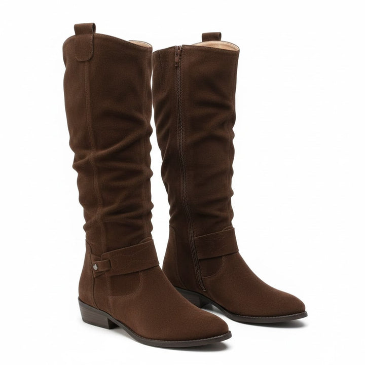Zara | Elegante kniehohe Slouch-Stiefel mit niedrigem Blockabsatz