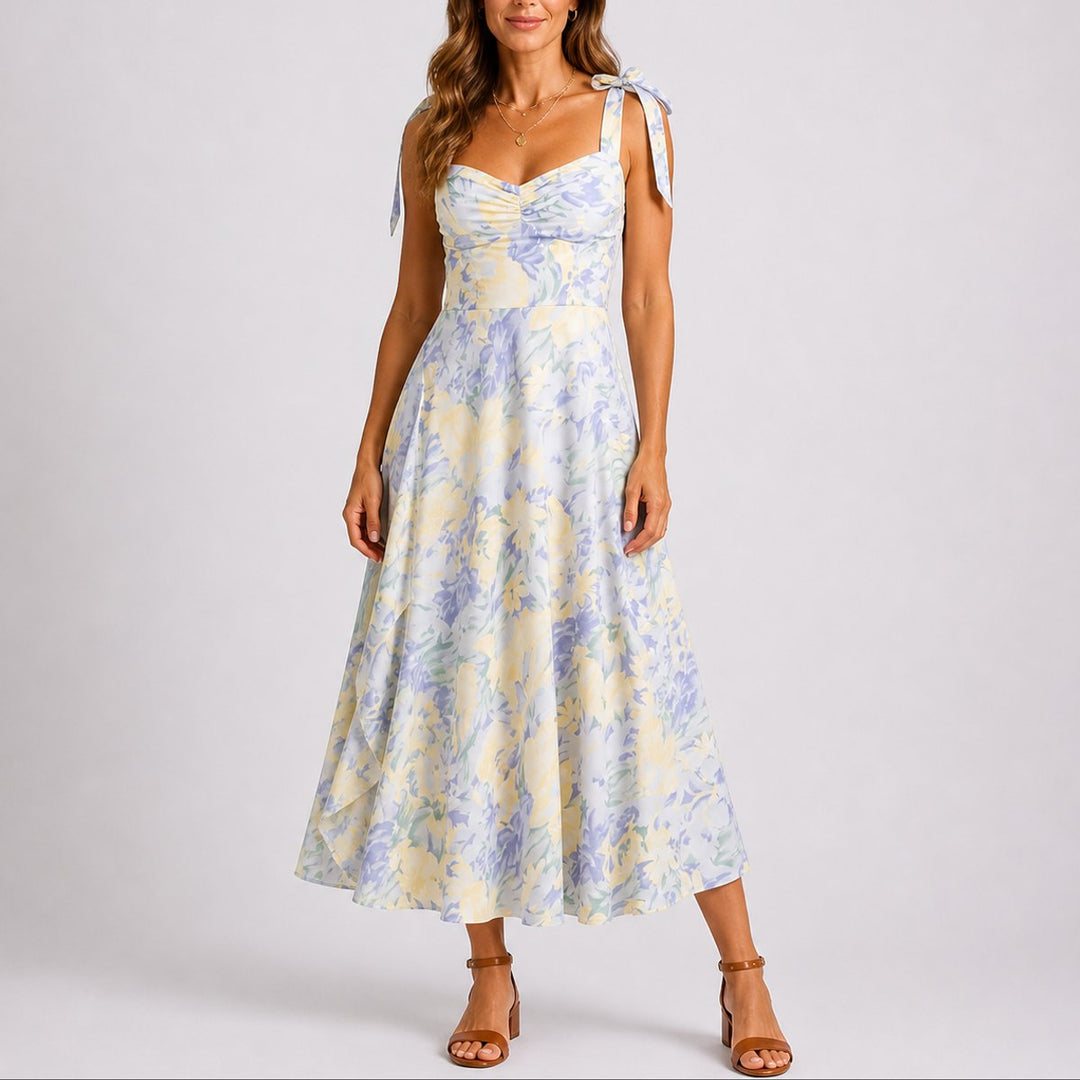 Hannah | Florales Herbst-Hochzeitskleid Mit Gerafftem Oberteil Und Midi-Länge