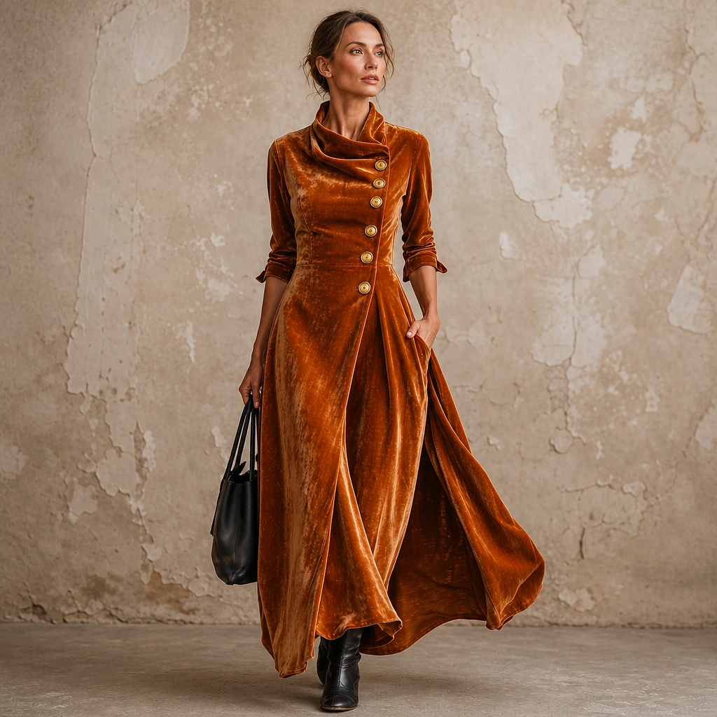 Veloura | Cowl Neck Velvet-Look Maxi Dress – Elegante Abendkleid für Frauen