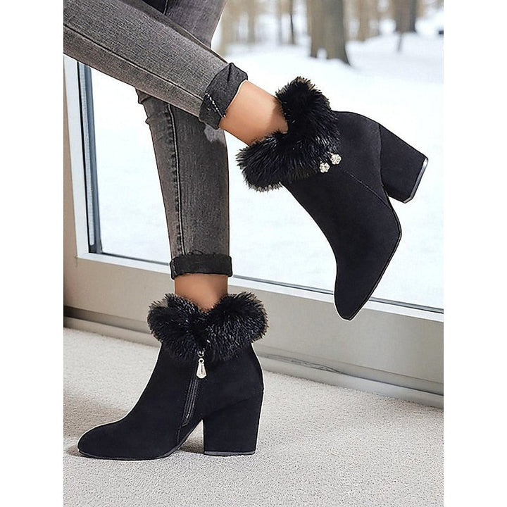 Claire | Ankle Boots mit Blockabsatz und Fellbesatz