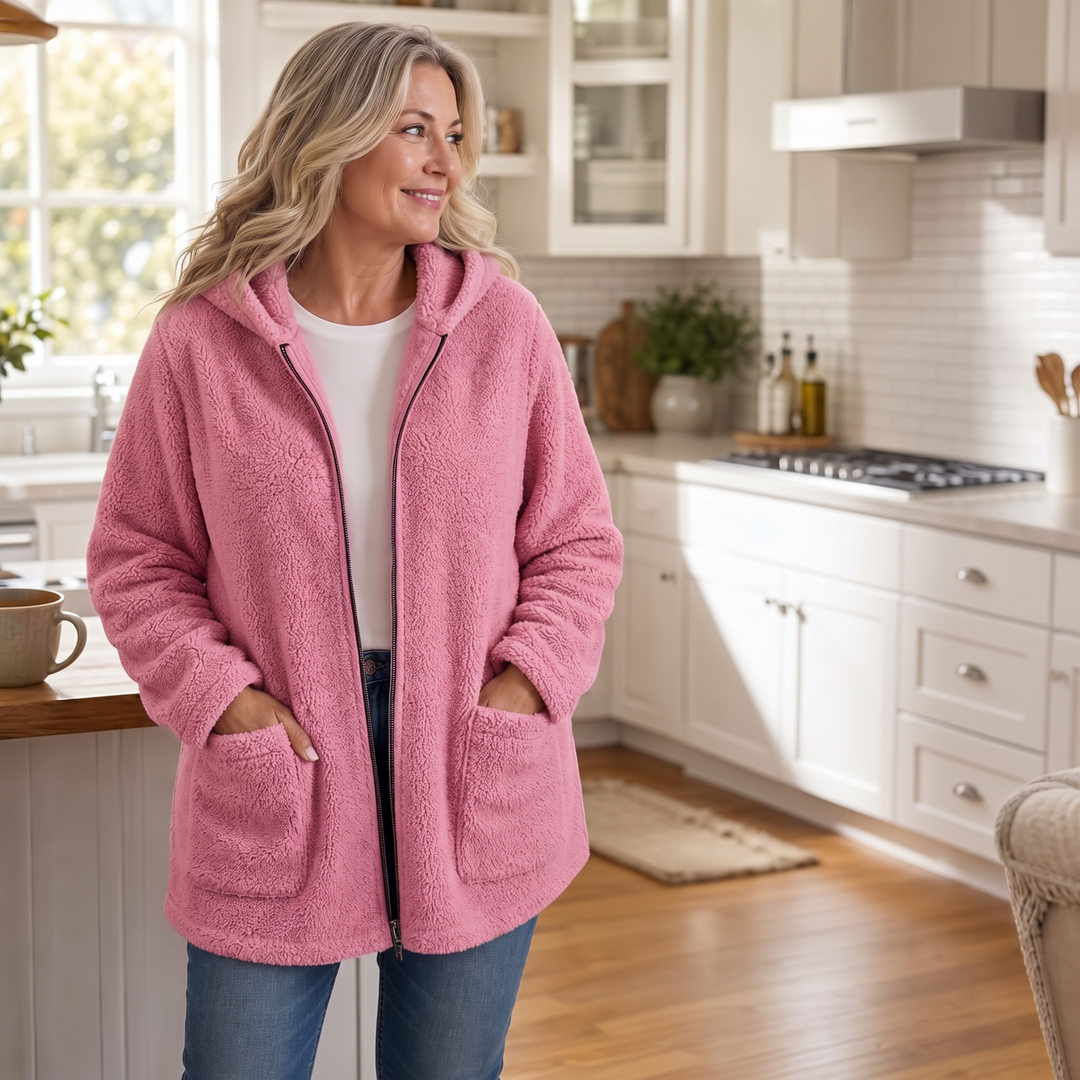 Cozelle | Plush Hooded Oversized Zip-Up Jacket – Warm und Bequem für Frauen