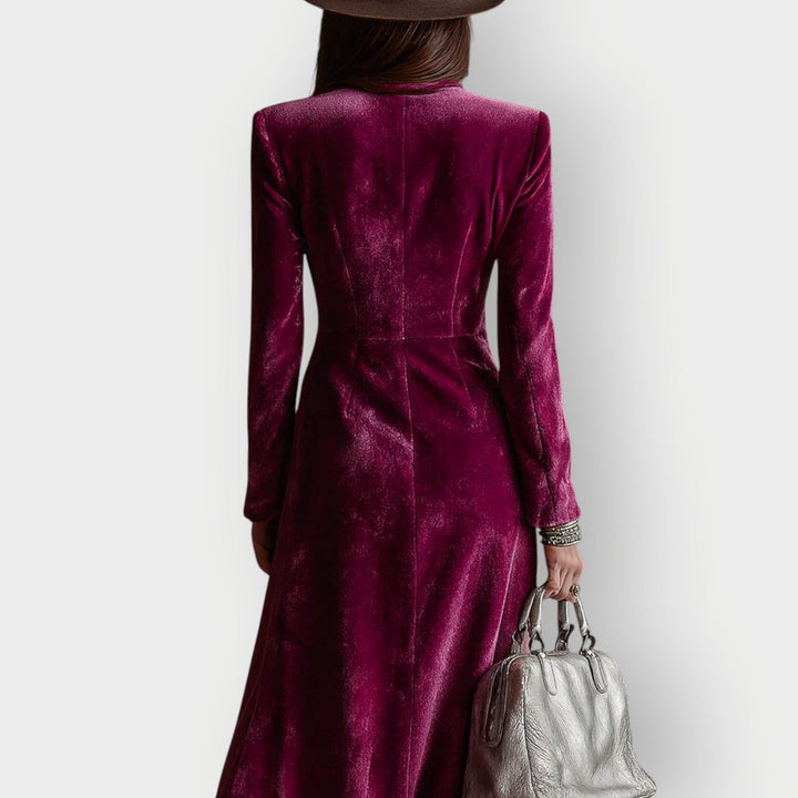 Leonie | Samt Maxi Abendkleid – Eleganter Zweireiher Stil für Damen