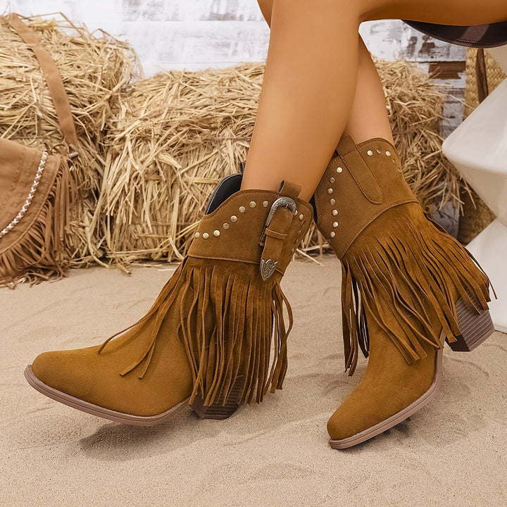 Melanie | Stilvolle Cowboy-Stiefel mit Fransen und Nieten