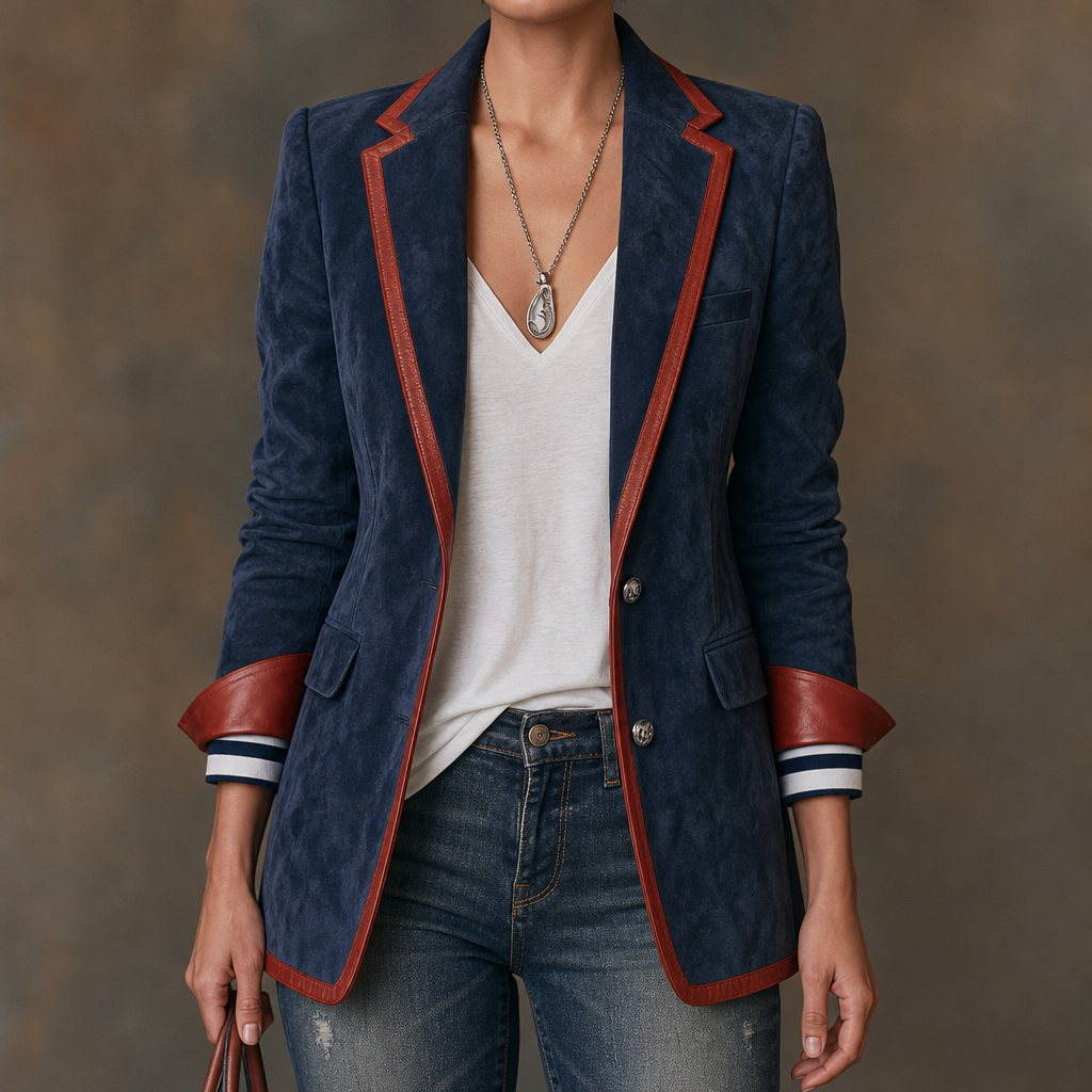 Velvara | Contrast Trim Velvet Blazer – Eleganter Schnitt für Frauen
