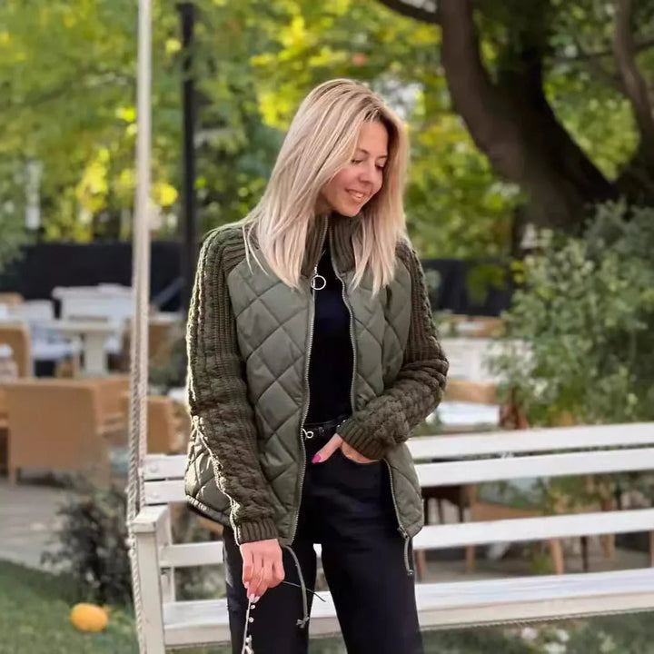 Quilora | Damen Strick Patchwork Pufferjacke