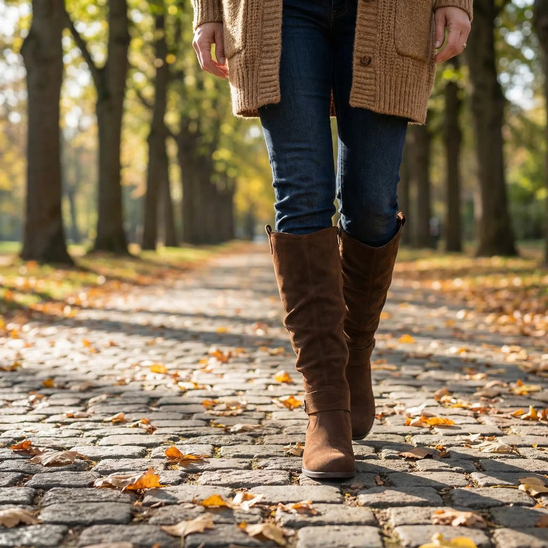 Zara | Elegante kniehohe Slouch-Stiefel mit niedrigem Blockabsatz
