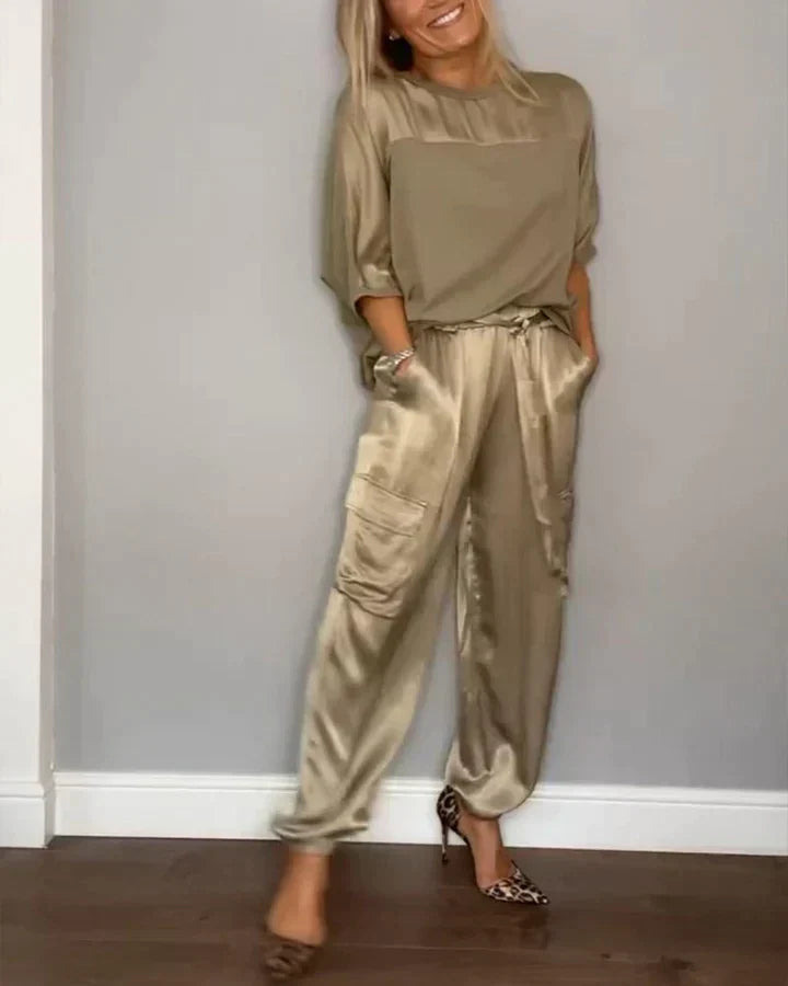 Kristin | Elegantes und Luxuriöses Zweiteiliges Set im Satin-Stil