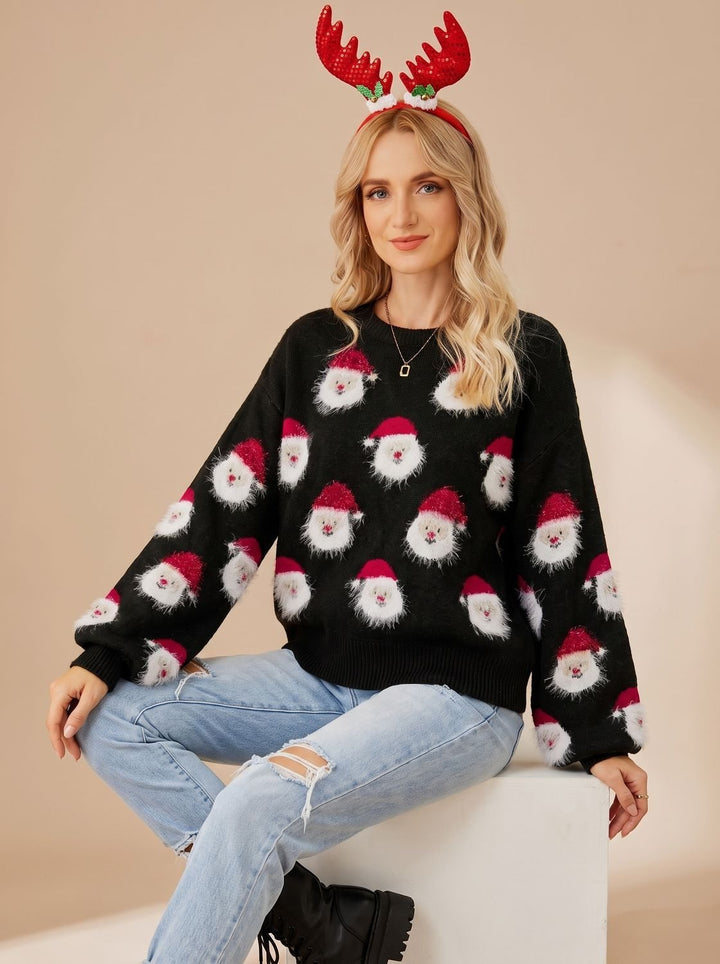 Lena | Oversized Weihnachtspullover – Festliches Weihnachtsmann-Muster für Damen