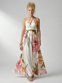 Valeria | Luftiges Maxikleid mit Großfloralem Muster und Halterausschnitt