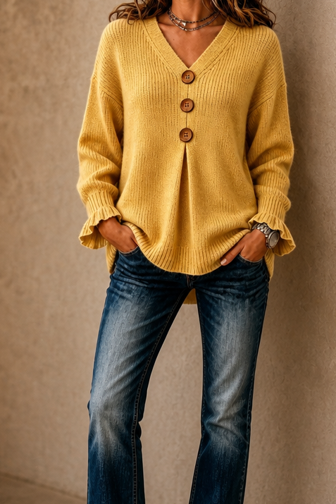 Wearbella | V-Neck Ribbed Knit Pullover Sweater – Bequem und Stilvoll