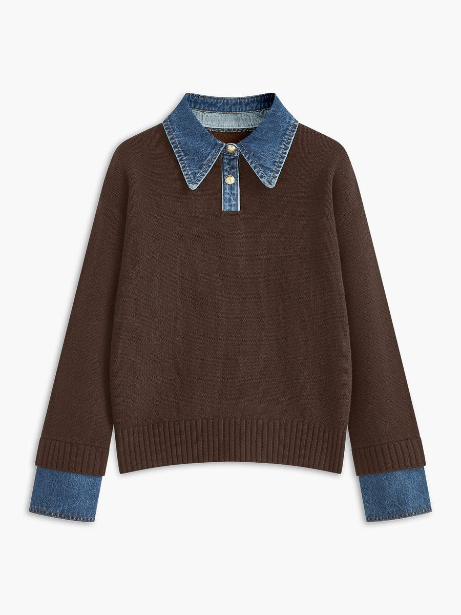 Amelie | Strickpullover mit Denim-Kragen – Stilvoll für Damen