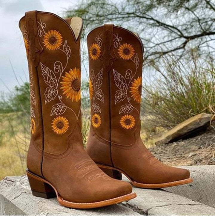 Nina | Sonnenblumen-Cowboy-Stiefel im Western-Stil