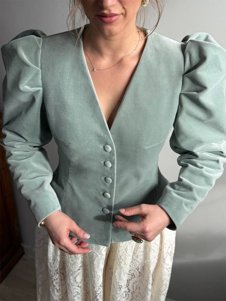 Drune | Samtblazer – Taillierter Vintage-Stil mit Puffärmeln