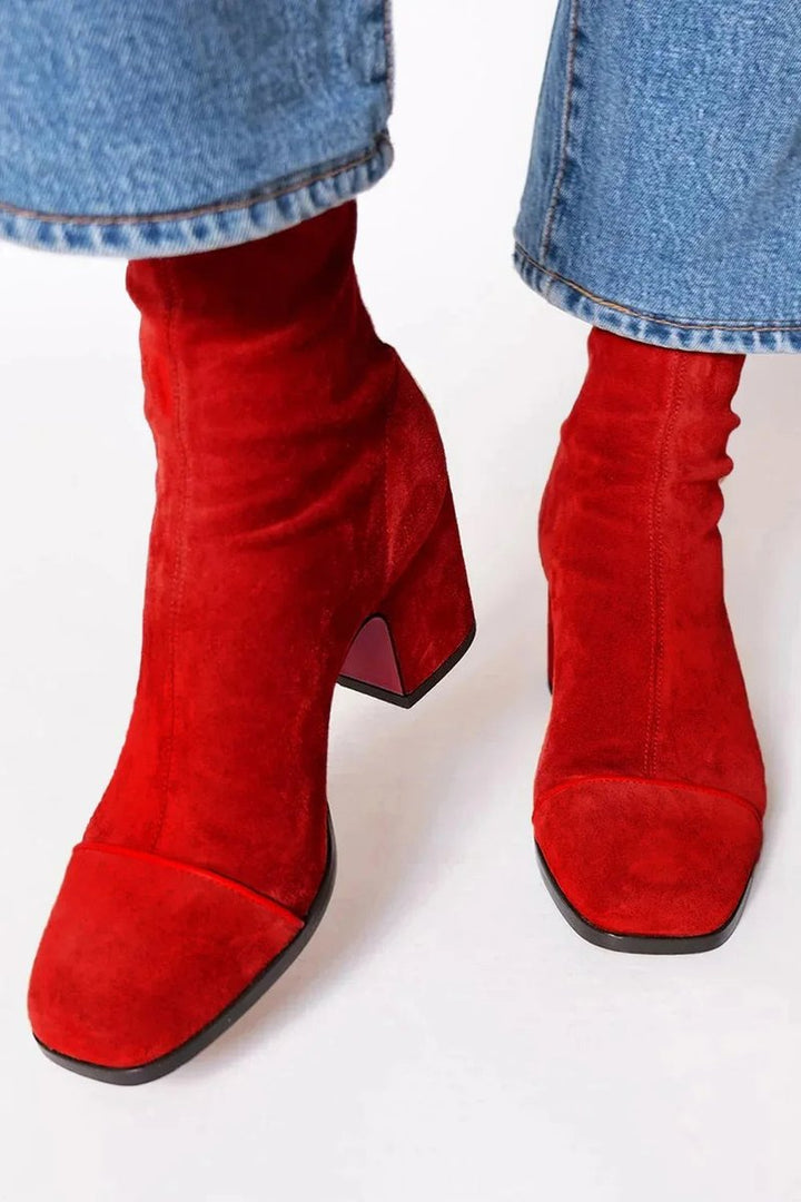 Elizabeth | Auffällige Veloursleder-Stiefeletten mit Leopardenakzent