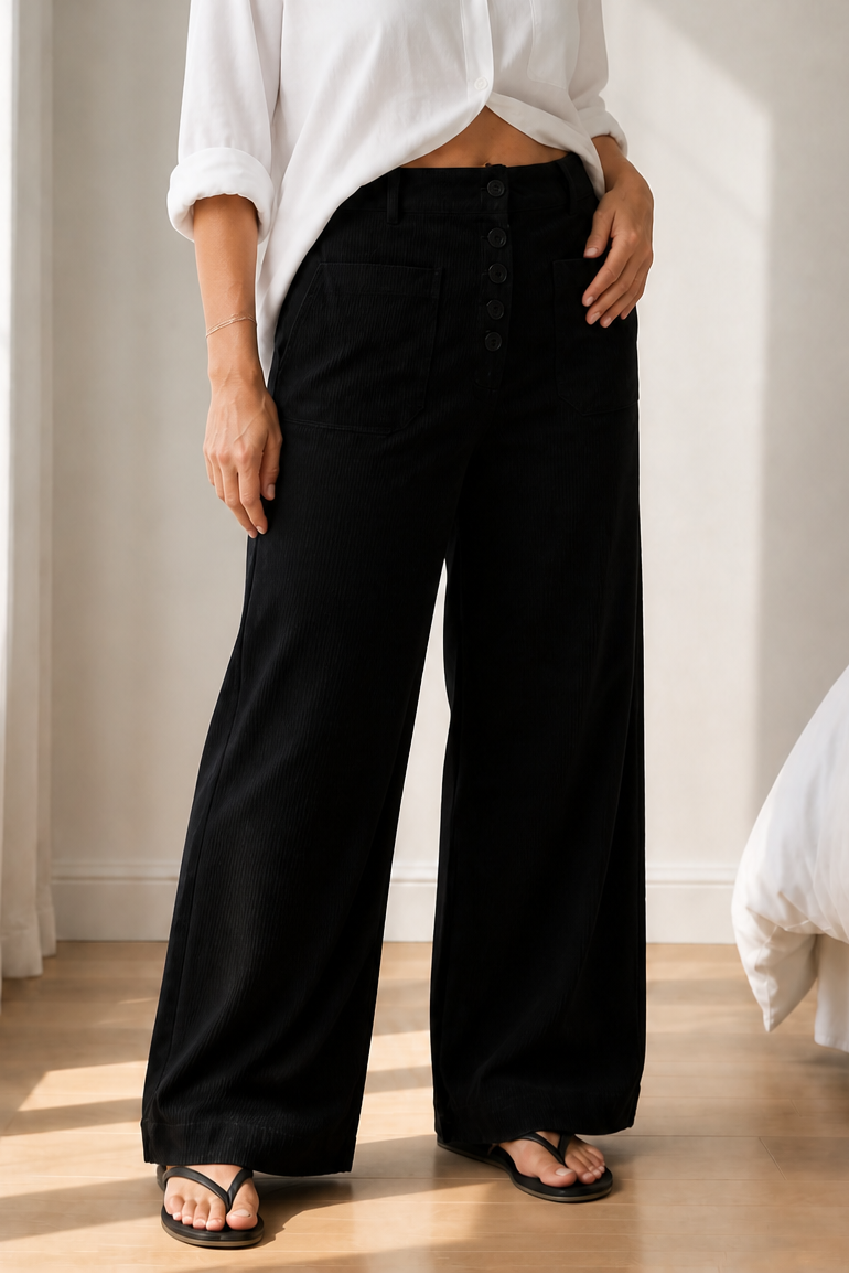 Wideluxe | High-Waisted Wide-Leg Trousers – Stretch Corduroy-Style für Damen