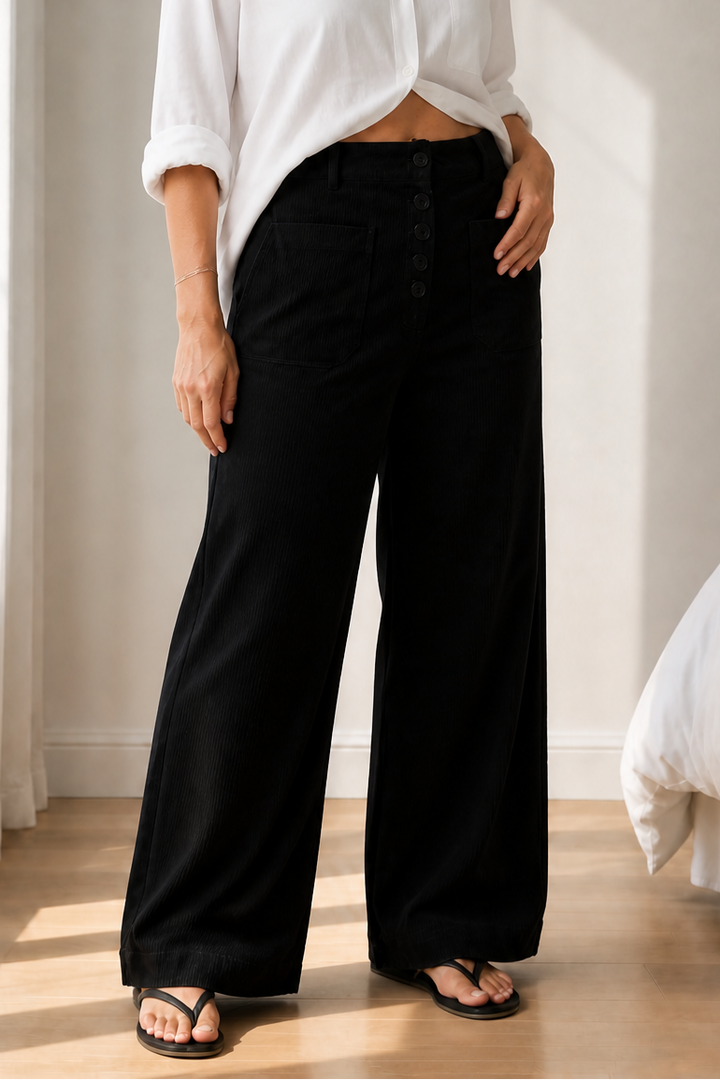 Wideluxe | High-Waisted Wide-Leg Trousers – Stretch Corduroy-Style für Damen