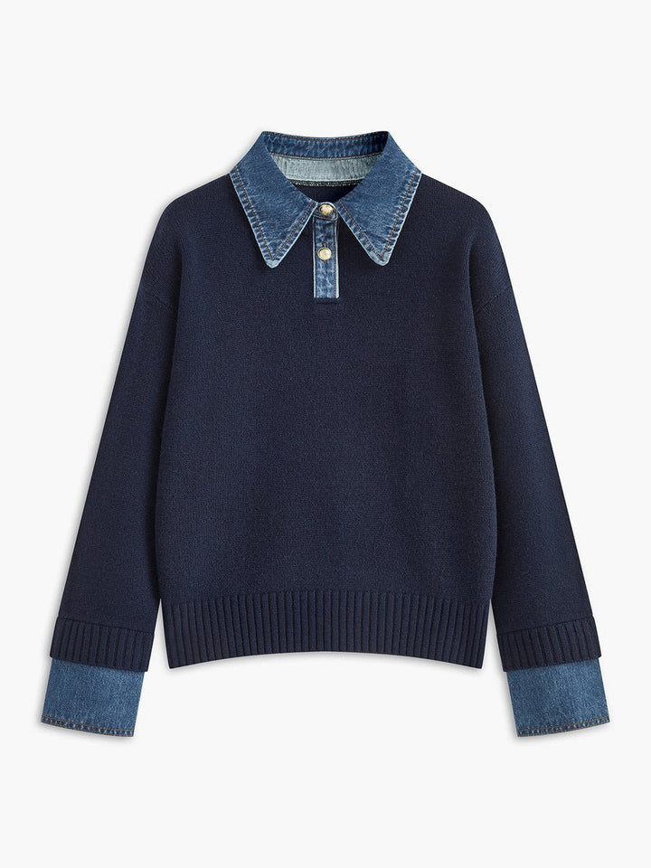 Amelie | Strickpullover mit Denim-Kragen – Stilvoll für Damen