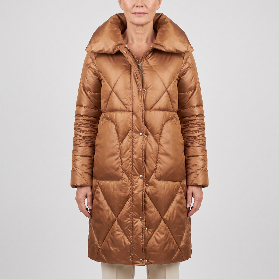 Liora | Longline Quilted Winter Coat – Elegant Hooded Shape für Frauen