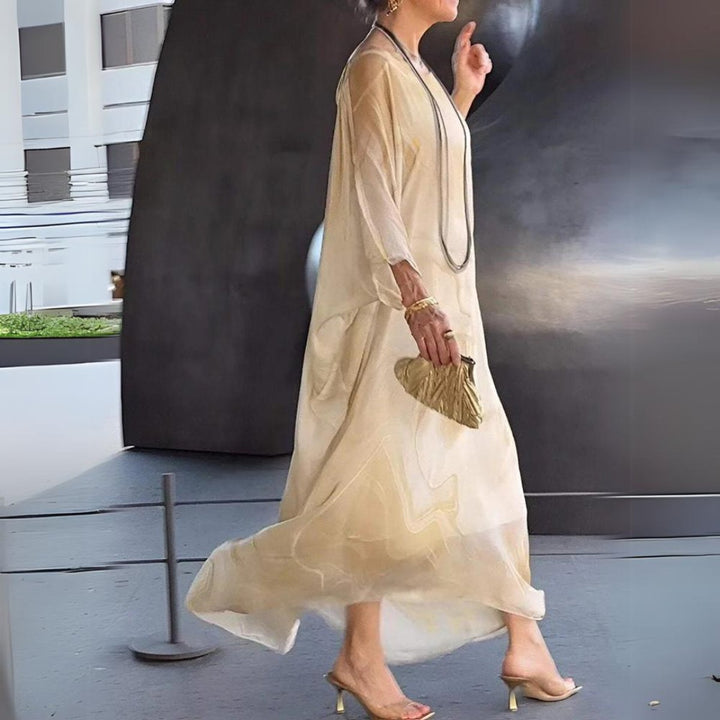 Lena | Elegantes Langarm-Maxikleid mit fließender Silhouette