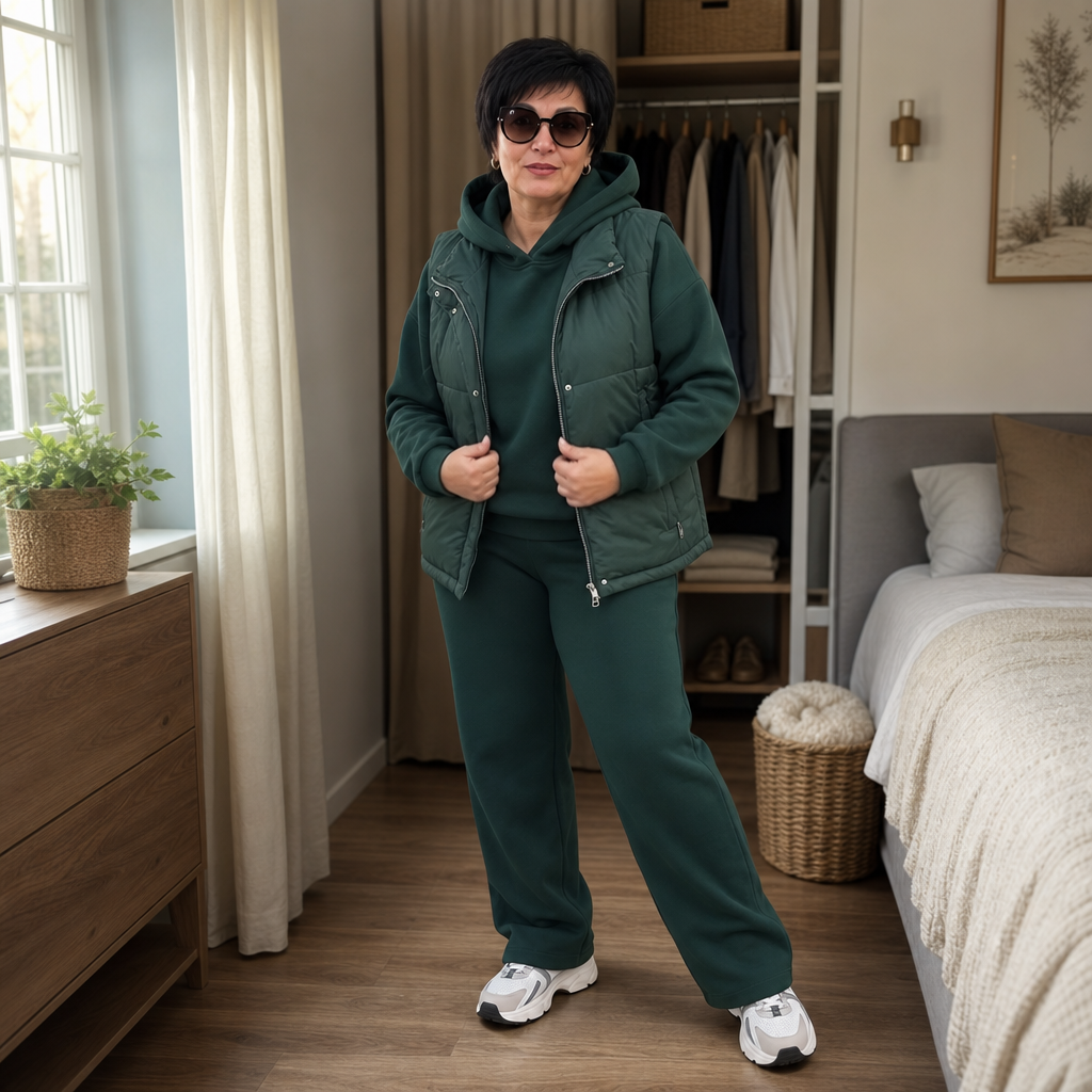 Layerwell | Quilt-Weste Hoodie und Jogginghose Set