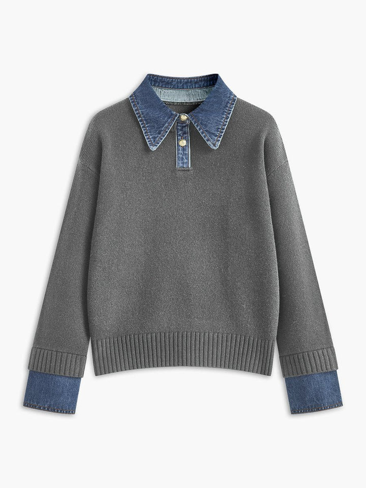 Amelie | Strickpullover mit Denim-Kragen – Stilvoll für Damen