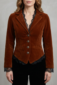 Aurélie | Elegant velvet blazer with romantic lace details for women