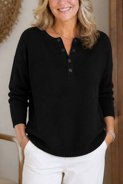 Wearbella | V-Neck Knit Sweater – Button Placket Design for Women