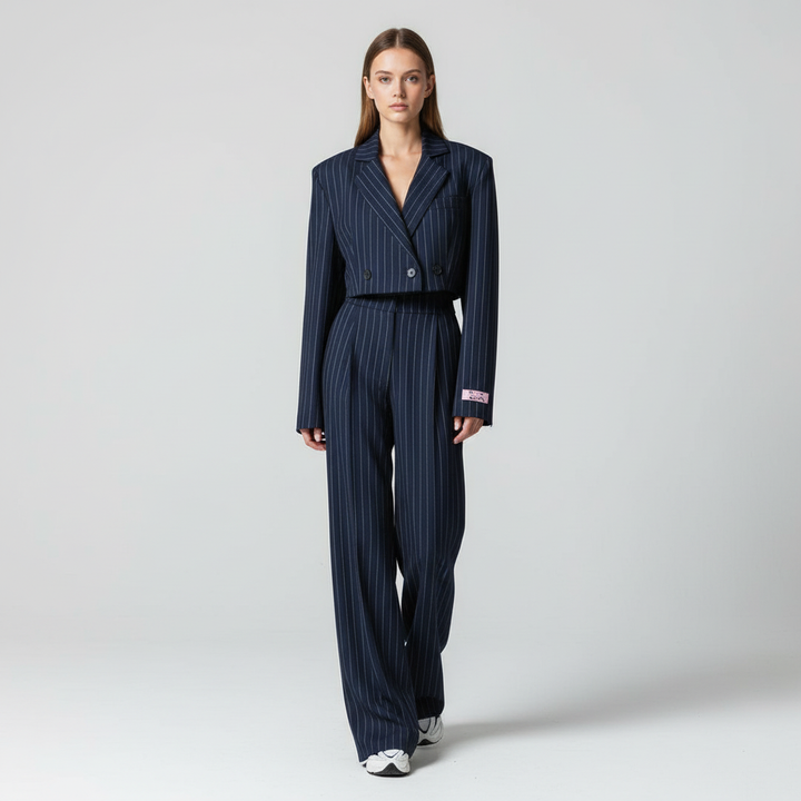 Evelyn | Elegantes Gestreiftes Blazer und Wide-Leg-Hosen-Set