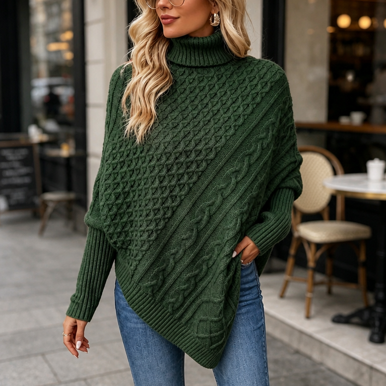 Cabelune | Poncho-Sweater – Bequeme Cable-Knit-Optik für Frauen