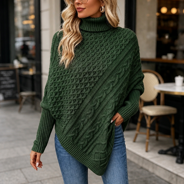Cabelune | Poncho-Sweater – Bequeme Cable-Knit-Optik für Frauen