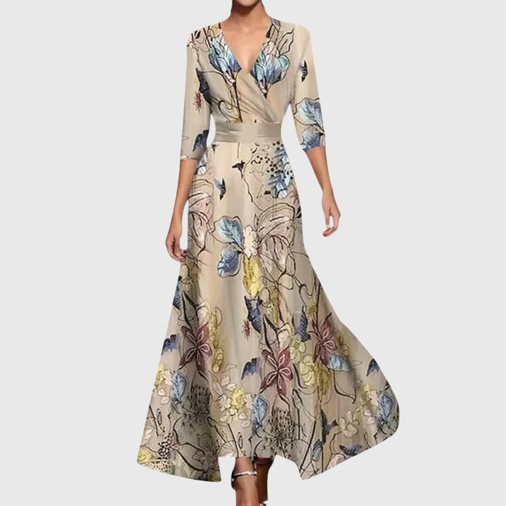 Nora | Kleid mit langen Ärmeln im floralen Wickel-Maxi-Stil