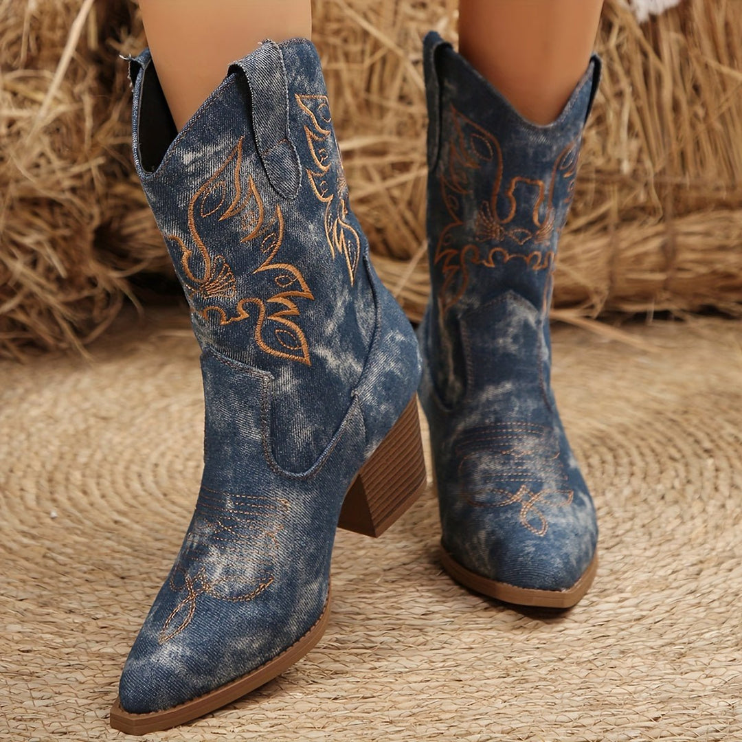 Emilia | Elegante Cowboy-Stiefel mit Blumenstickerei