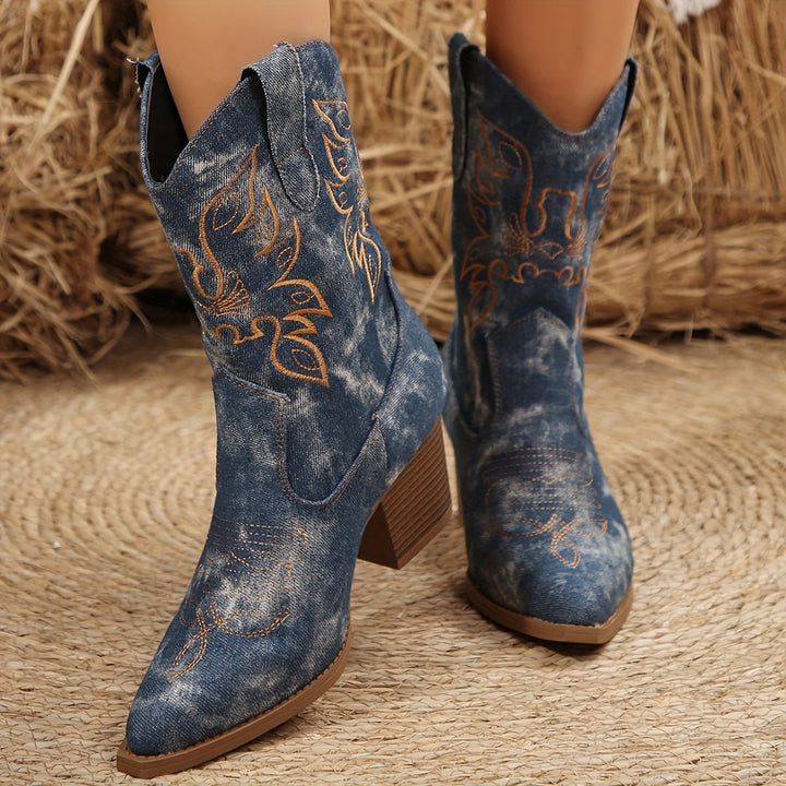 Emilia | Elegante Cowboy-Stiefel mit Blumenstickerei