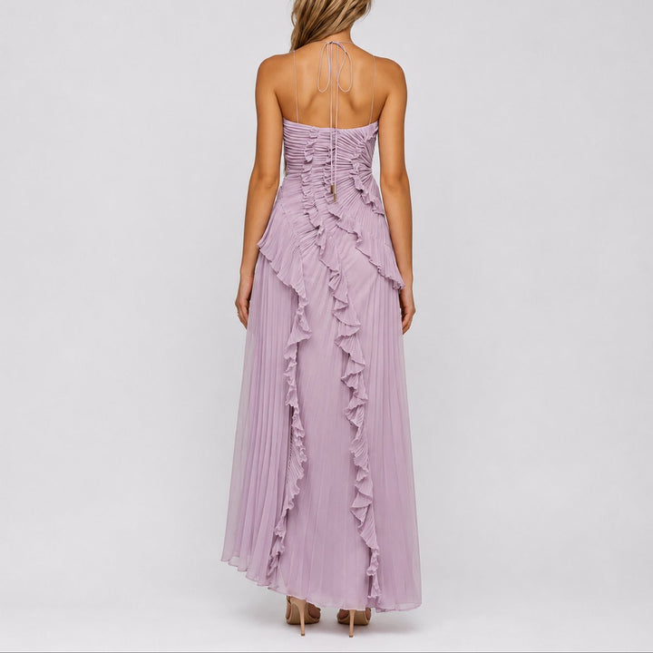 Camilla | Fließendes Herbst-Hochzeitskleid Mit Neckholder Und Rüschendetails