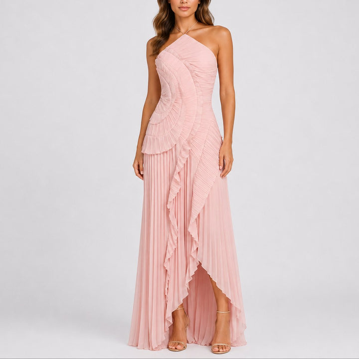 Camilla | Fließendes Herbst-Hochzeitskleid Mit Neckholder Und Rüschendetails