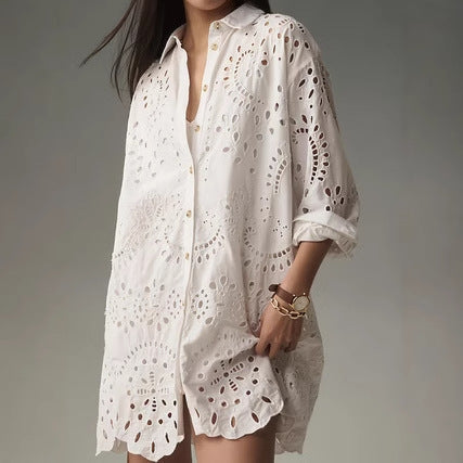 Mathilda | Delicate and Elegant Eyelet Tunic Shirt