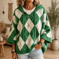 Lena | Patterned hooded poncho sweater in an argyle style