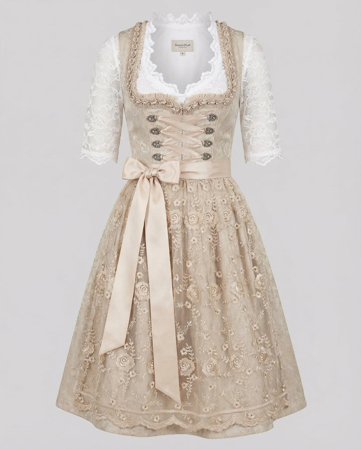 Annett | Romantisches Blumen-Dirndl  Kleid Mit Spitzenbluse Für Das Oktoberfest
