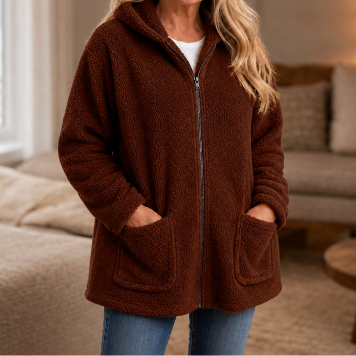 Cozelle | Plush Hooded Oversized Zip-Up Jacket – Warm und Bequem für Frauen