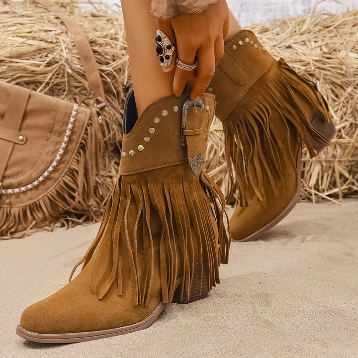 Melanie | Stilvolle Cowboy-Stiefel mit Fransen und Nieten