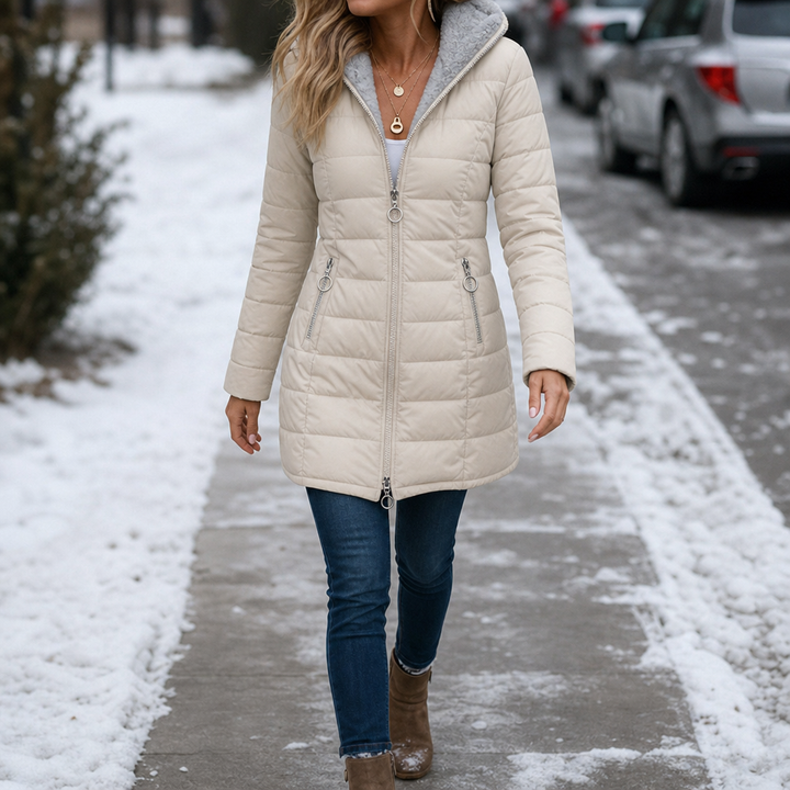 Wintervale | Plush-Lined Hooded Longline Puffer Coat – Warm und Chic für den Winter
