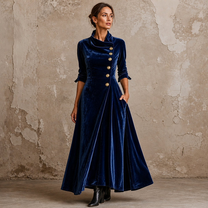 Veloura | Cowl Neck Velvet-Look Maxi Dress – Elegante Abendkleid für Frauen