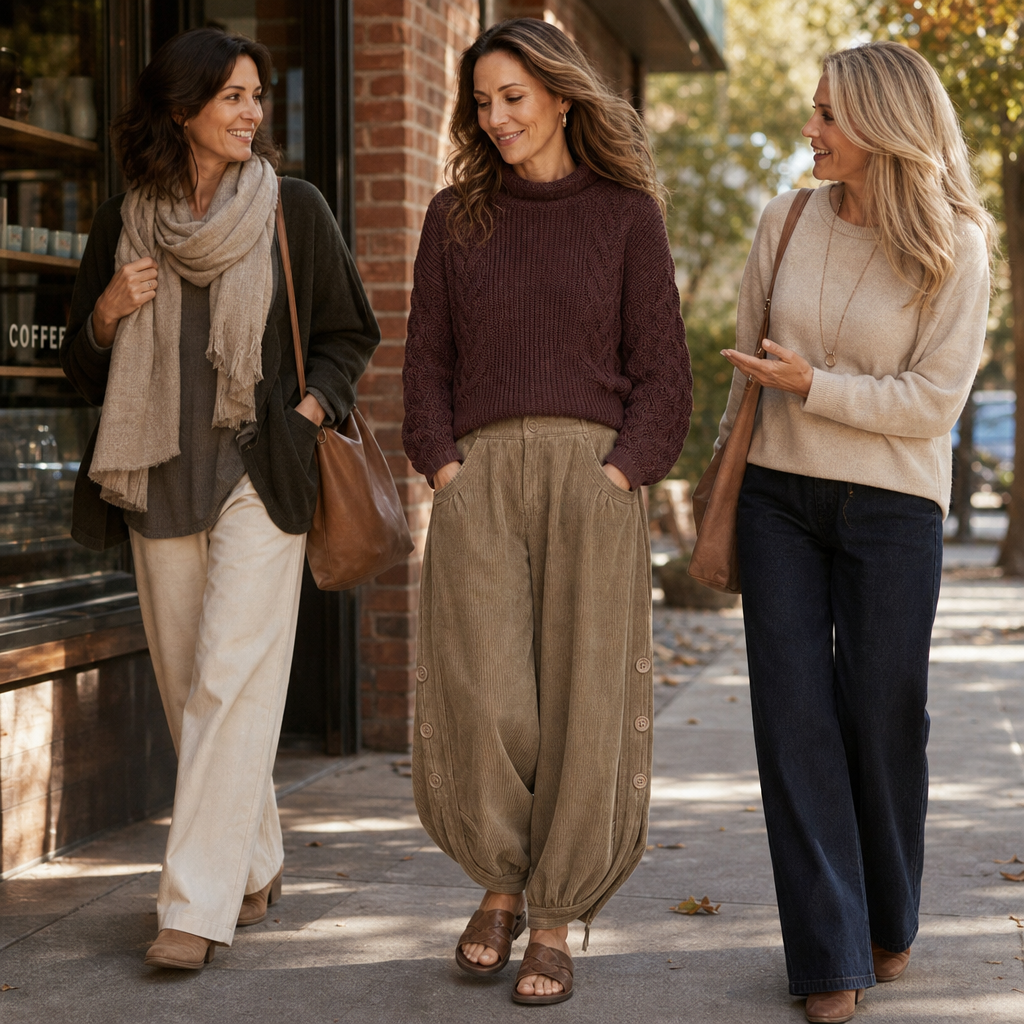Cozelle | Corduroy Pants – Bequeme Barrel-Leg mit seitlichen Knöpfen für Damen